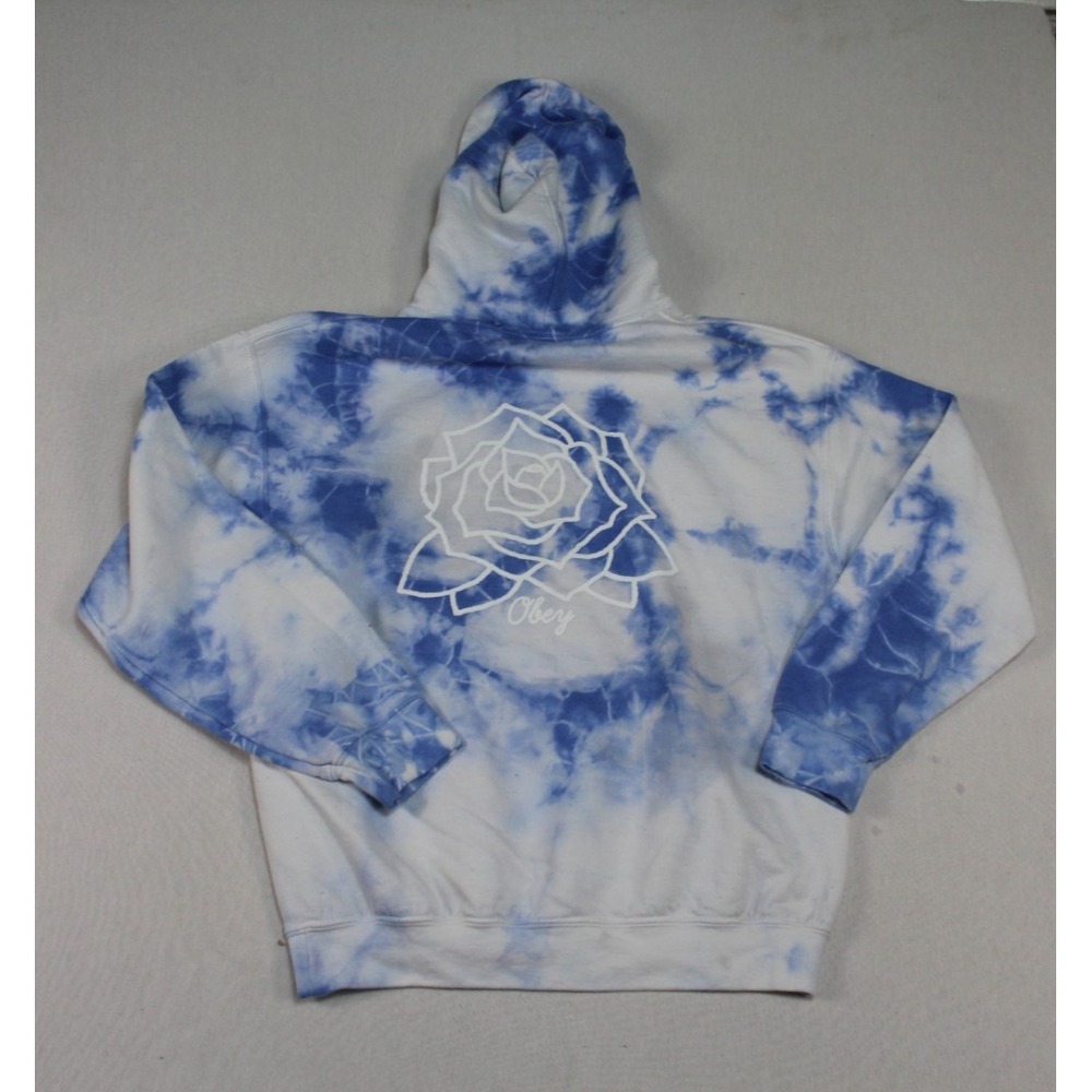Obey Men Blue Men Sweater Hooded Flower Print Casual Size Medium